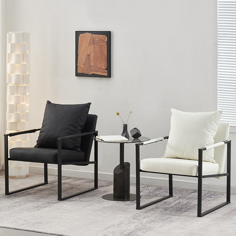 Dossier de chaise contemporain scandinave carré en acier au carbone et cuir synthétique Nappa pour salon 