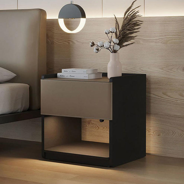 Table de bout en bois rectangulaire européen traditionnel avec tiroir en cuir 1 pour salon 