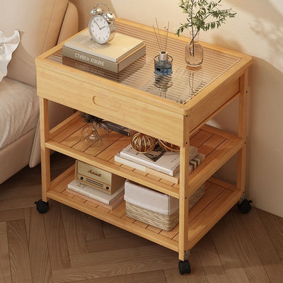 Mesa Auxiliar Nórdica Contemporánea de Vidrio Rectangular de Bambú de 3 Niveles para Sala de Estar 