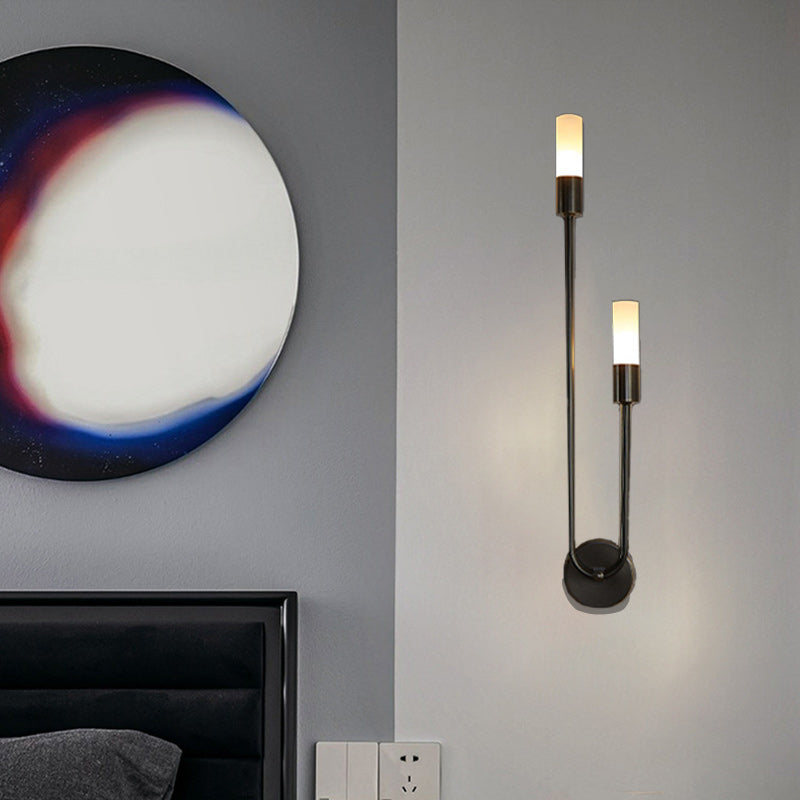 Applique Murale Moderne Minimaliste Cylindrique en Fer et Acrylique à 2 Lumières Pour Chambre 
