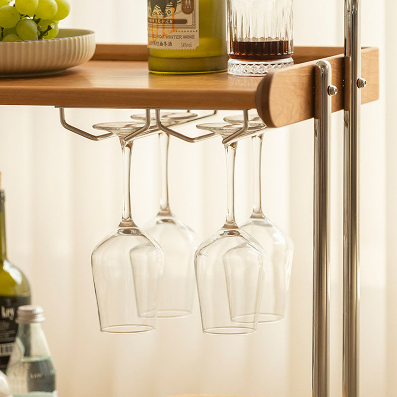 Traditioneller Vintage rechteckiger Massivholz-Edelstahl-Beistelltisch mit 2 Ebenen für das Wohnzimmer 