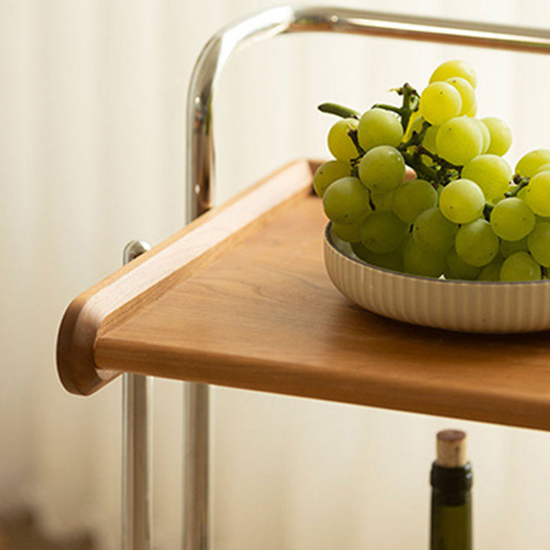 Traditioneller Vintage rechteckiger Massivholz-Edelstahl-Beistelltisch mit 2 Ebenen für das Wohnzimmer 