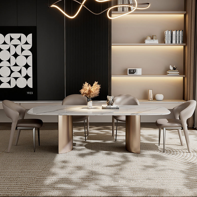 Moderne Luxus Kurve Quadrat Mikrofaser Leder Metall Esszimmerstuhl Rückenlehne Ohne Armlehnen Für Esszimmer 