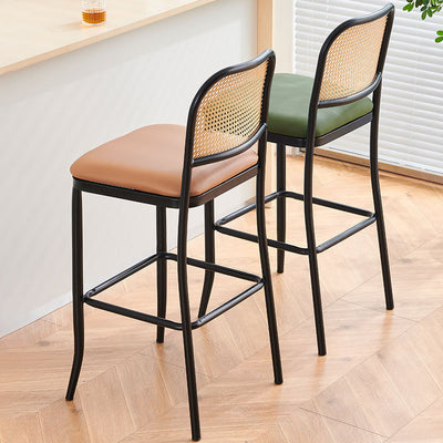 Modern Minimalist PE Nappa Leather Iron Rectangular Bar Stool Backrest Armless For Dining Room