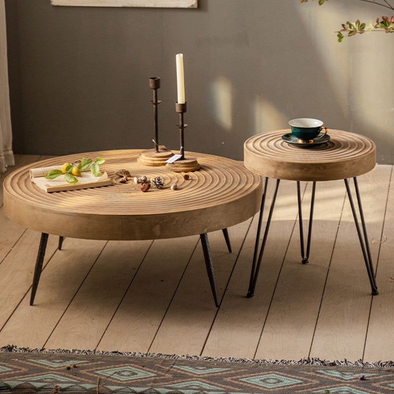 Traditional Japanese Round Tabletop Medium Density Fiberboard Iron Coffee Table 3/4-Leg For Living Room