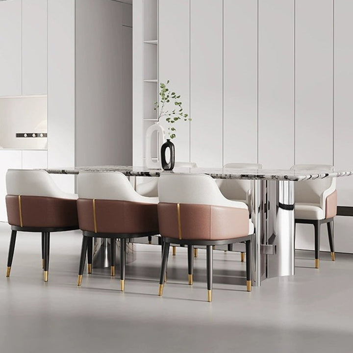 Moderner Luxus quadratisch gebogener Kunstleder-Metallstuhl Rückenlehne ohne Armlehnen für Esszimmer 