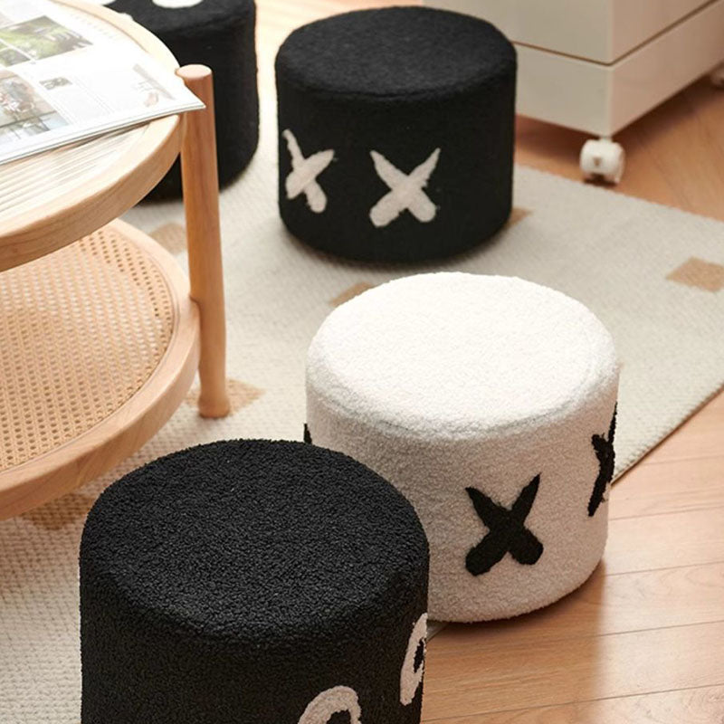 Modern Minimalist Round Lamb Fleece Pine Wood Cotton Fabric Removable Cartoon Low Stool For Living Room