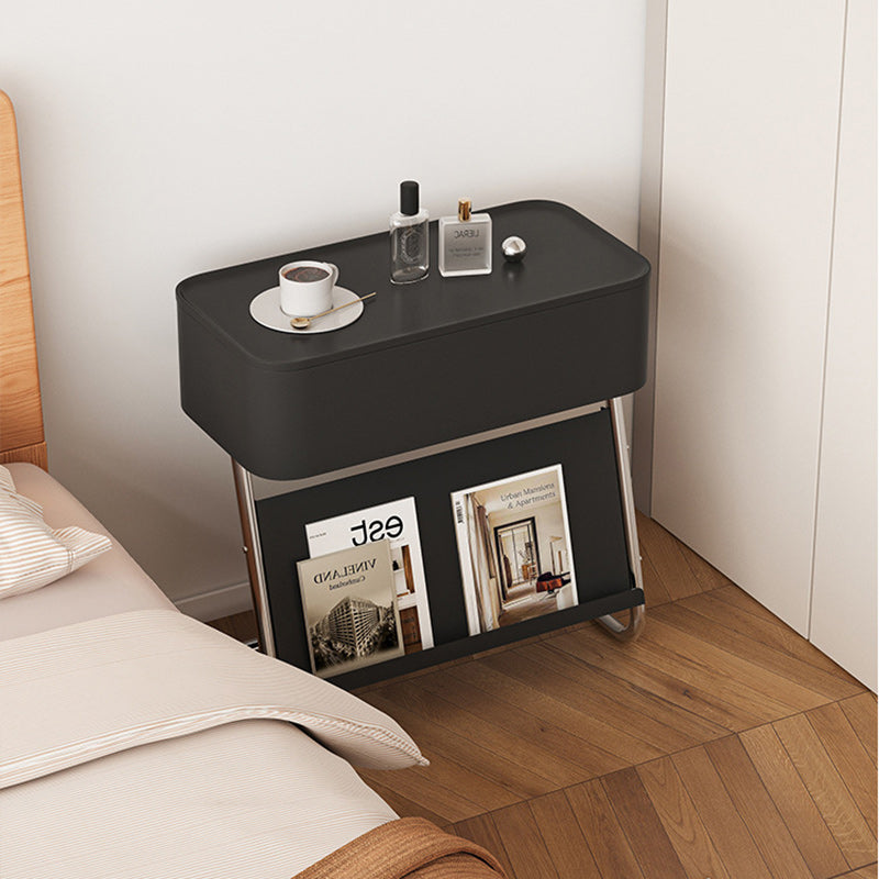 Table de nuit moderne minimaliste rectangulaire en acier inoxydable et acier au carbone avec 1 tiroir pivotant pour le chevet 
