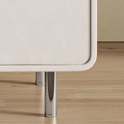 Modern Minimalist Square Microfiber Leather Medium Density Fiberboard Glass Stainless Steel Nightstand 1-Drawer For Bedroom