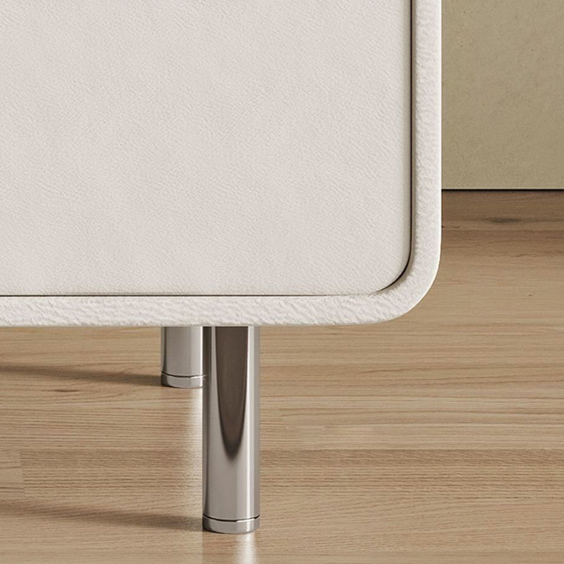 Modern Minimalist Square Microfiber Leather Medium Density Fiberboard Glass Stainless Steel Nightstand 1-Drawer For Bedroom