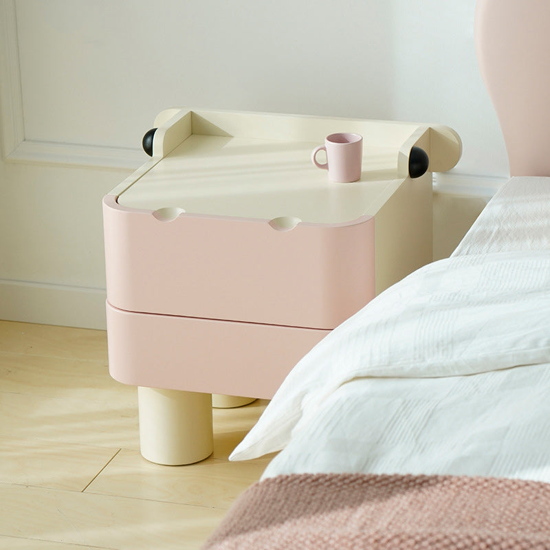 Table de nuit en bois pour enfants nordiques contemporains carrés cubiques Hippo à 2 tiroirs pour chevet 