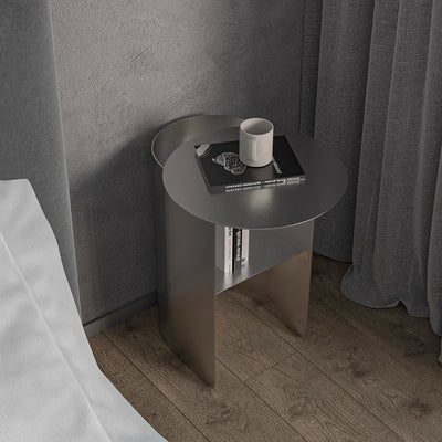 Moderner minimalistischer runder Edelstahl-Beistelltisch 2-stufig für das Wohnzimmer 