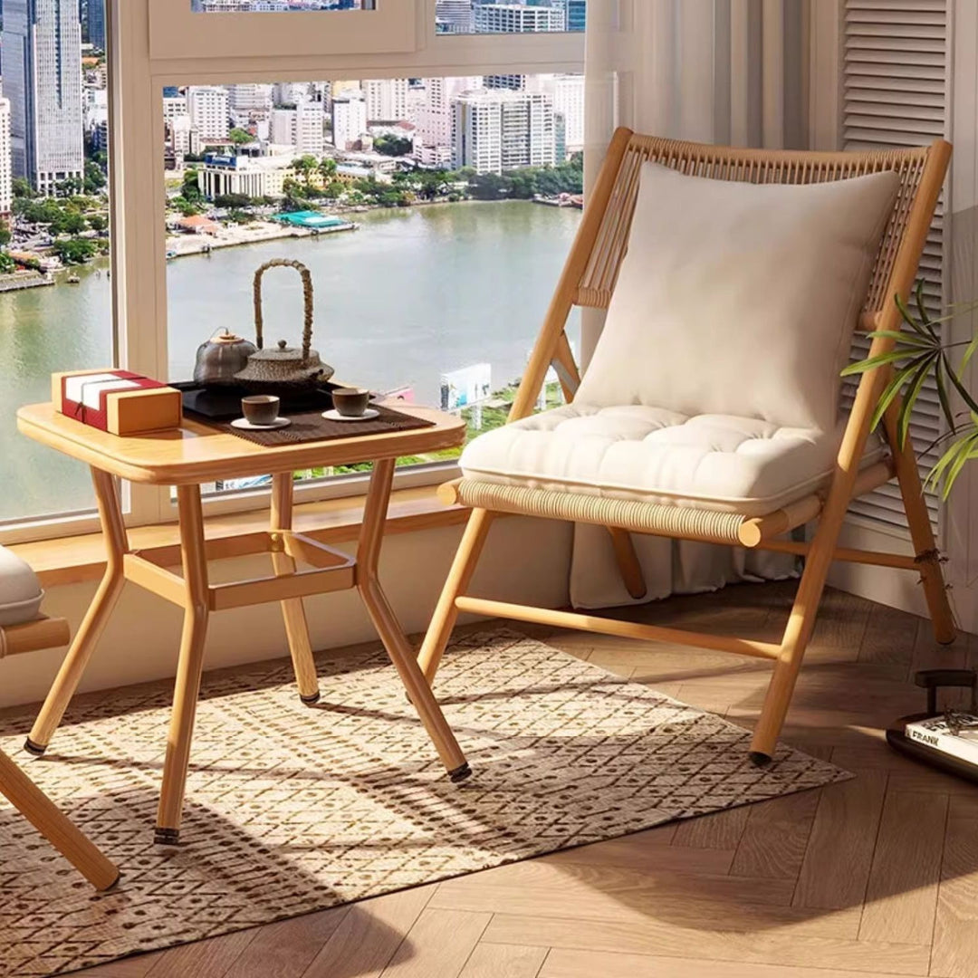 Traditional Chinese Square Carbon Steel Tempered Glass PE Rattan Table &amp; Chair Set Foldable Backrest For Outdoor Patio