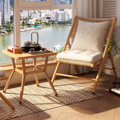 Traditional Chinese Square Carbon Steel Tempered Glass PE Rattan Table & Chair Set Foldable Backrest For Outdoor Patio