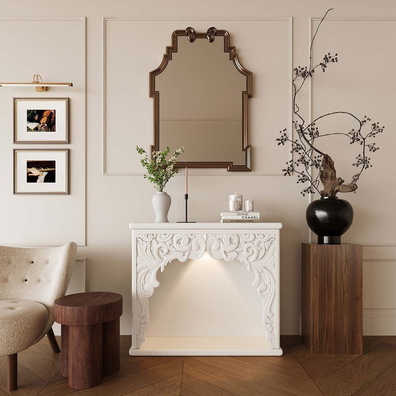 Traditional French Square Medium Density Fiberboard Mantel Console Table For Living Room