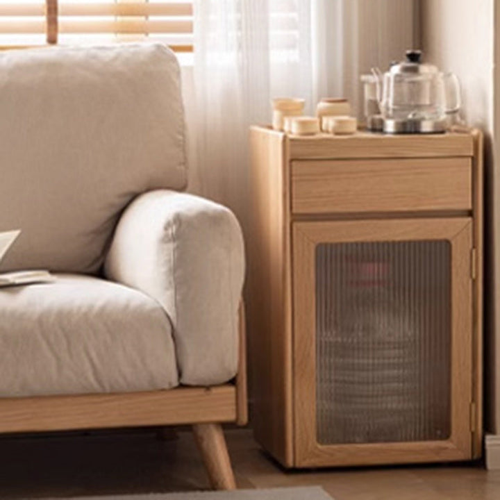 Mesa Auxiliar Rectangular de Madera Maciza Minimalista Moderna con 1 Cajón para Sala de Estar 
