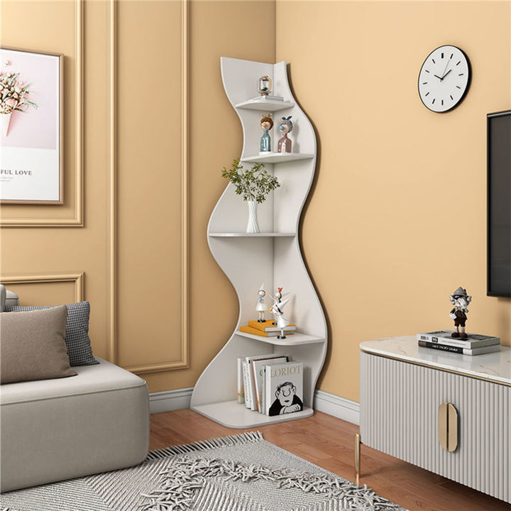 Moderne kreative Eckregal-Einheit aus Spanplatte in Seegrasform, 5 Ebenen, für das Wohnzimmer 