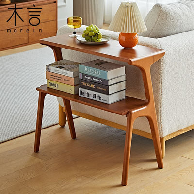 Table d'appoint rectangulaire contemporaine en bois de hêtre et caoutchouc à 2 niveaux pour salon 