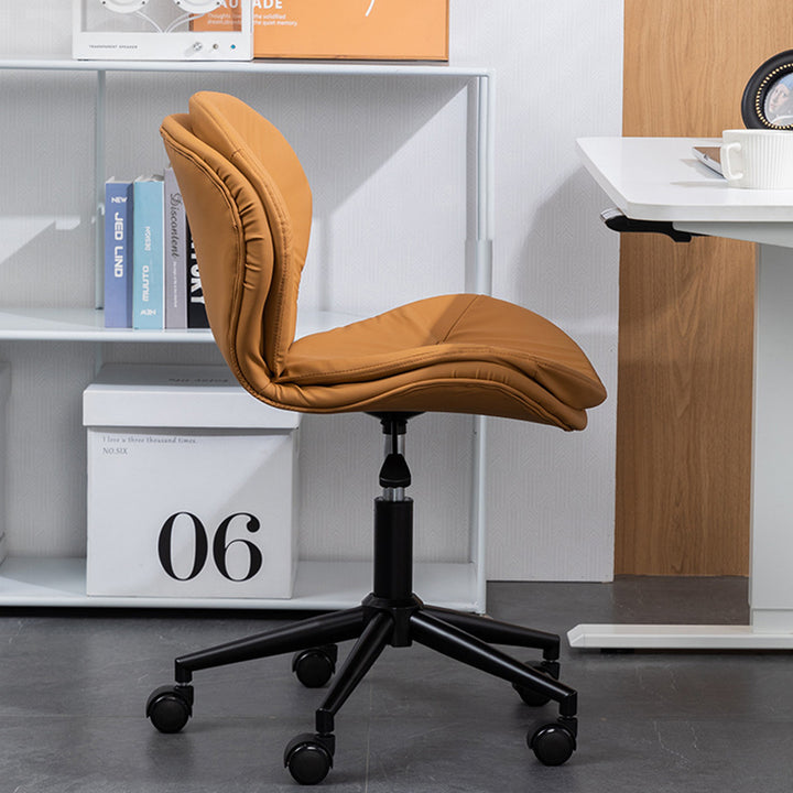 Chaise de bureau moderne minimaliste ronde en similicuir PU, acier, plastique et bois, avec dossier, sans accoudoirs, pour la maison et le bureau 