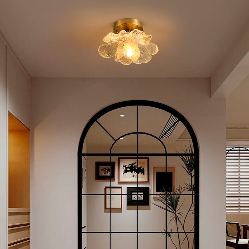 Traditional French Acrylic Iron Aluminum Petal-Shaped 1-Light Semi-Flush Mount Ceiling Light for Living Room