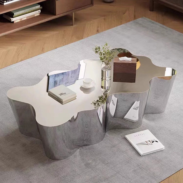 Moderner Art Deco Cloud Oval Edelstahl Metall Beistelltisch 1-stufig für das Wohnzimmer 