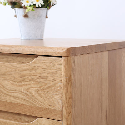 Contemporary Scandinavian Square Solid Oak Wooden Nightstand With 2-Drawer For Bedroom