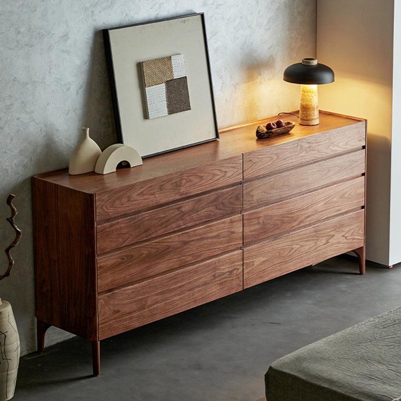 Modern Minimalist Rectangular Solid Wood Multi-Layer Plate Nightstand 5/8 Drawer For Bedroom