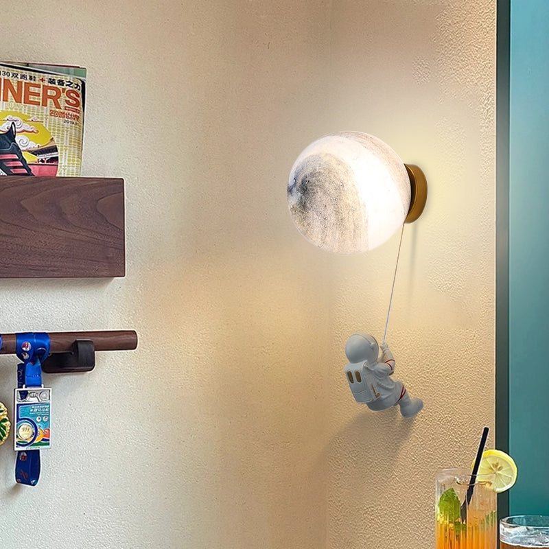 Modern Minimalist Spherical Round Resin Glass 1-Light Wall Scone Lamp For Bedroom