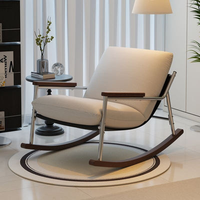 Contemporary Scandinavian Electroplated Silver Iron Corduroy PP Cotton Rubberwood Solid Wood Rocking Chair For Living Room