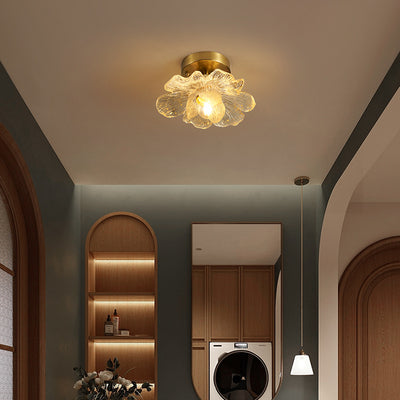 Traditional French Acrylic Iron Aluminum Petal-Shaped 1-Light Semi-Flush Mount Ceiling Light for Living Room