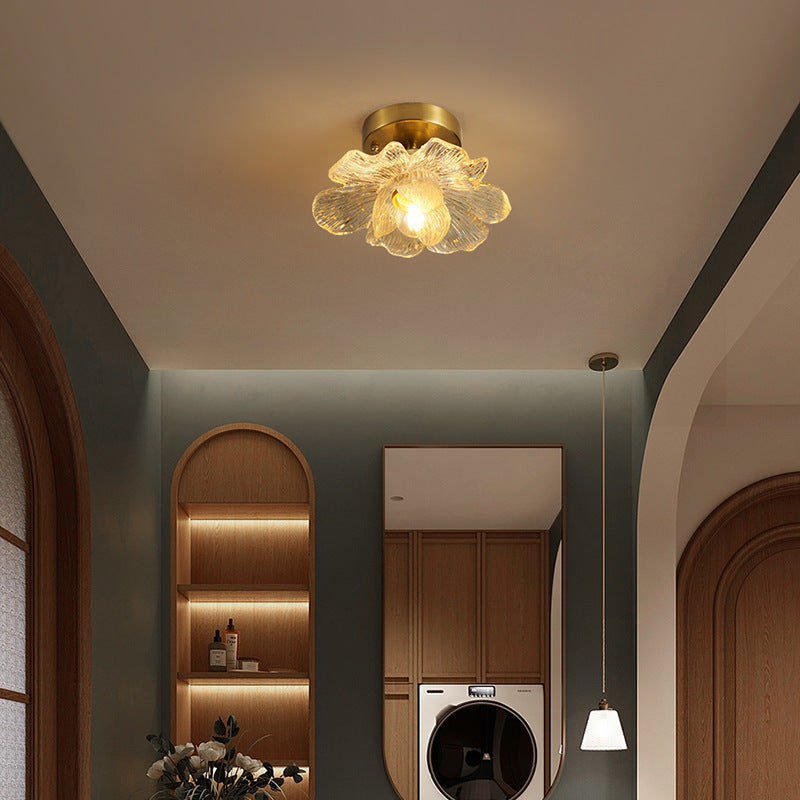 Traditional French Acrylic Iron Aluminum Petal-Shaped 1-Light Semi-Flush Mount Ceiling Light for Living Room