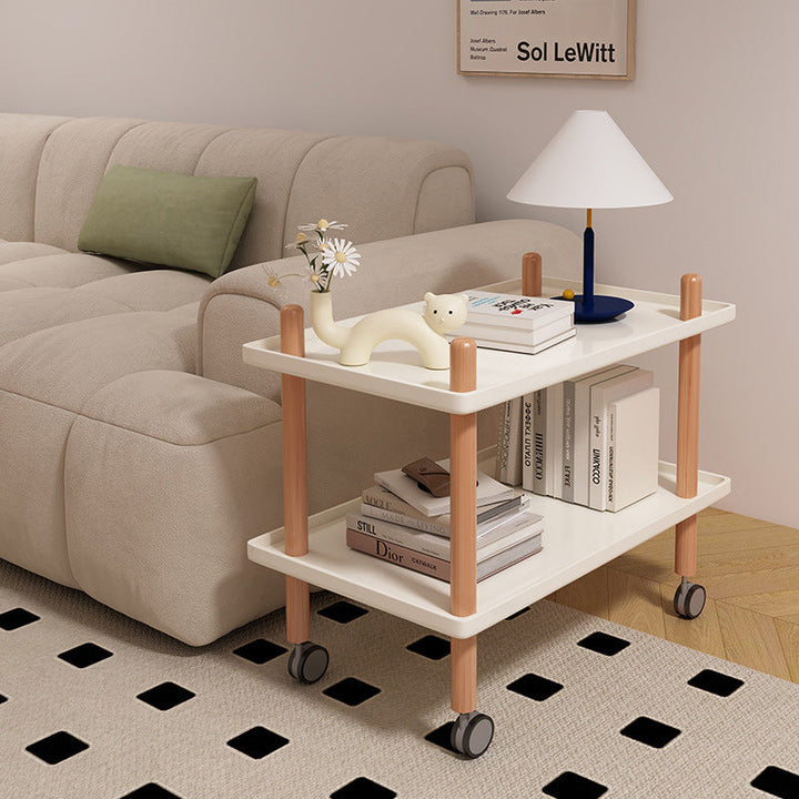 Moderner minimalistischer quadratischer runder Massivholz-Hardware-Beistelltisch 2-stufig für das Wohnzimmer 