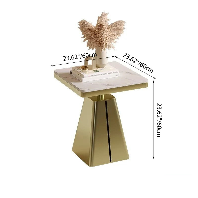 Contemporary Scandinavian Square Carbon Steel Sintered Stone Side Table For Living Room