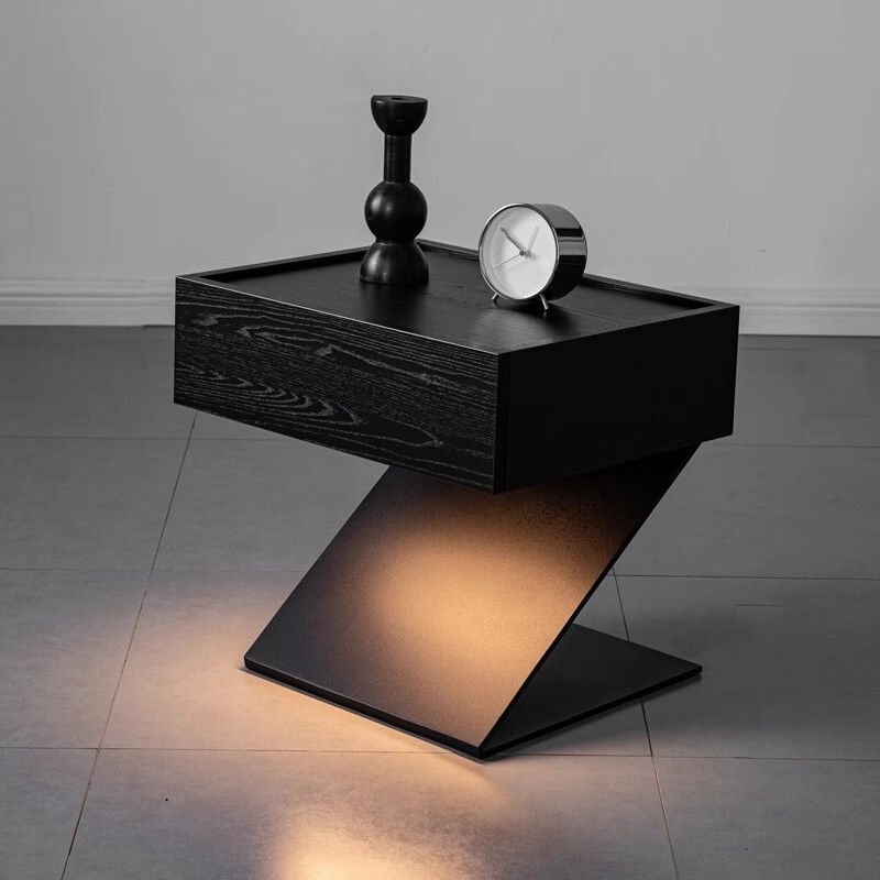 Modern Minimalist Rectangular Suspended Plywood Steel Nightstand 1-Tier For Bedroom