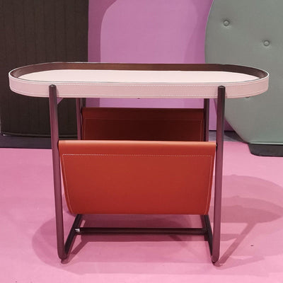 Table d'appoint contemporaine créative ovale en fer et cuir à 2 niveaux pour le salon 