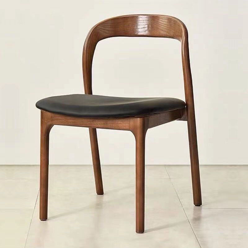 Contemporary Scandinavian Square Rubberwood Solid Wood PU Leather Backrest Dining Chair For Dining Room
