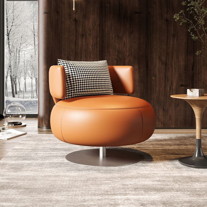 Chaise d'accent contemporaine scandinave ronde en cuir PU courbé éponge acier inoxydable dossier rotatif pour salon 