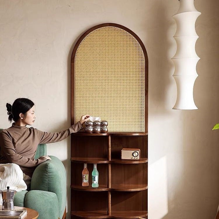 Traditional Chinese Rectangular Rubberwood Solid Wood Plastic Room Divider With Storage Shelf 2/4-Tier For Living Room