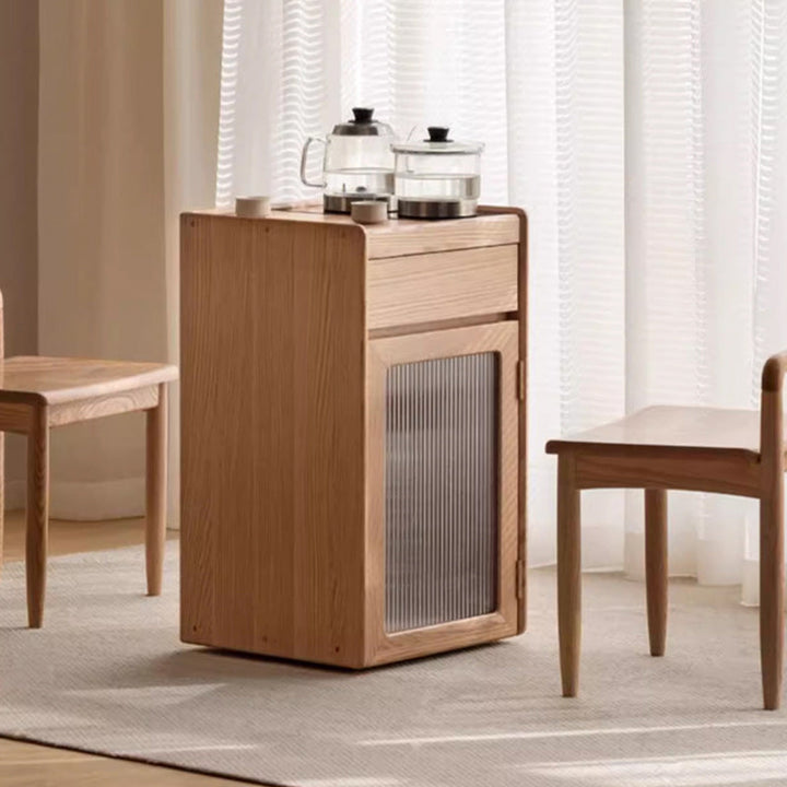 Mesa Auxiliar Rectangular de Madera Maciza Minimalista Moderna con 1 Cajón para Sala de Estar 