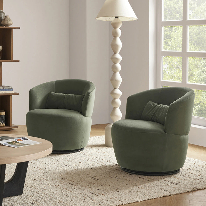 Modern Minimalist Round Cushion Lambswool Solid Wood Sponge Accent Chair Backrest Armrest For Living Room