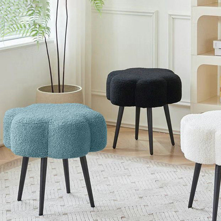 Contemporary Scandinavian Artificial Wood Sherpa Fabric Foam Sponge Armless Vanity Stool For Bedroom