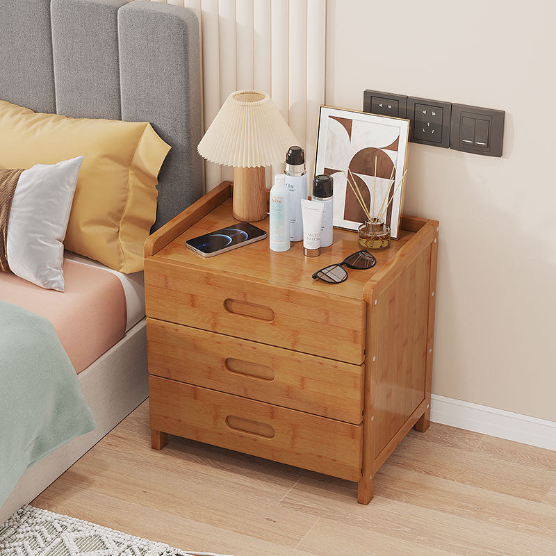 Traditional Japanese Square Bamboo MDF Nightstand 1/3 Drawer For Bedroom