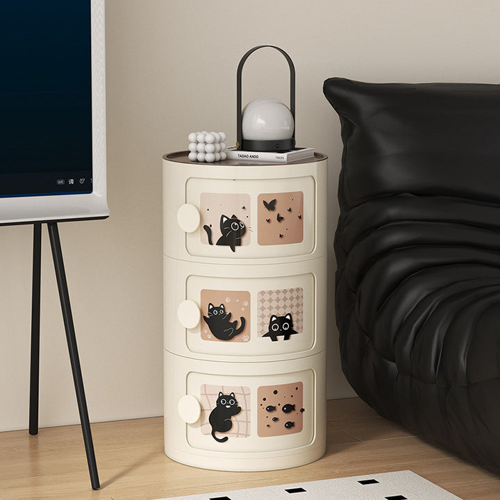 Mesa de noche cilíndrica creativa contemporánea de ABS con 2/3 cajones para dormitorio 