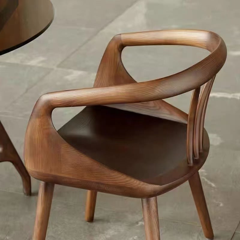 Traditional Vintage Rubberwood Dining Chair Backrest Armrests For Dining Room