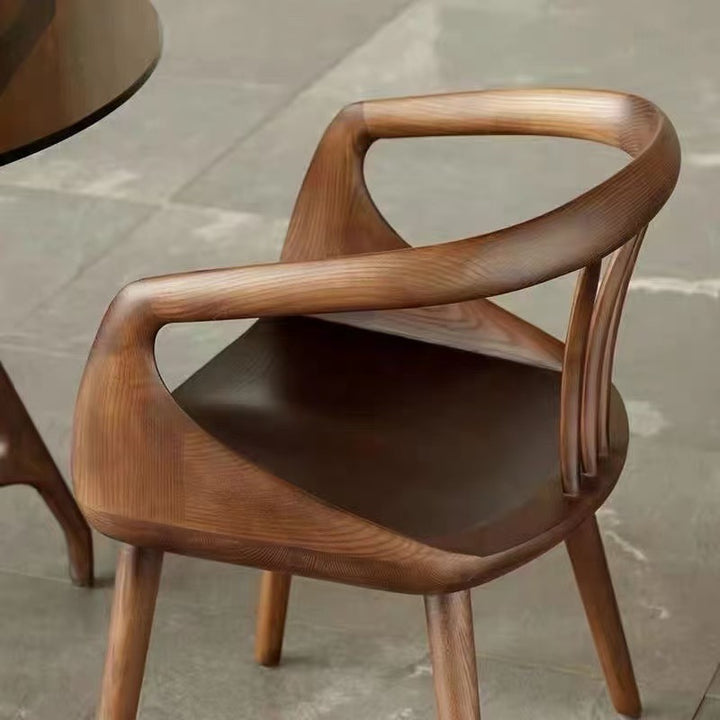 Traditional Vintage Rubberwood Dining Chair Backrest Armrests For Dining Room