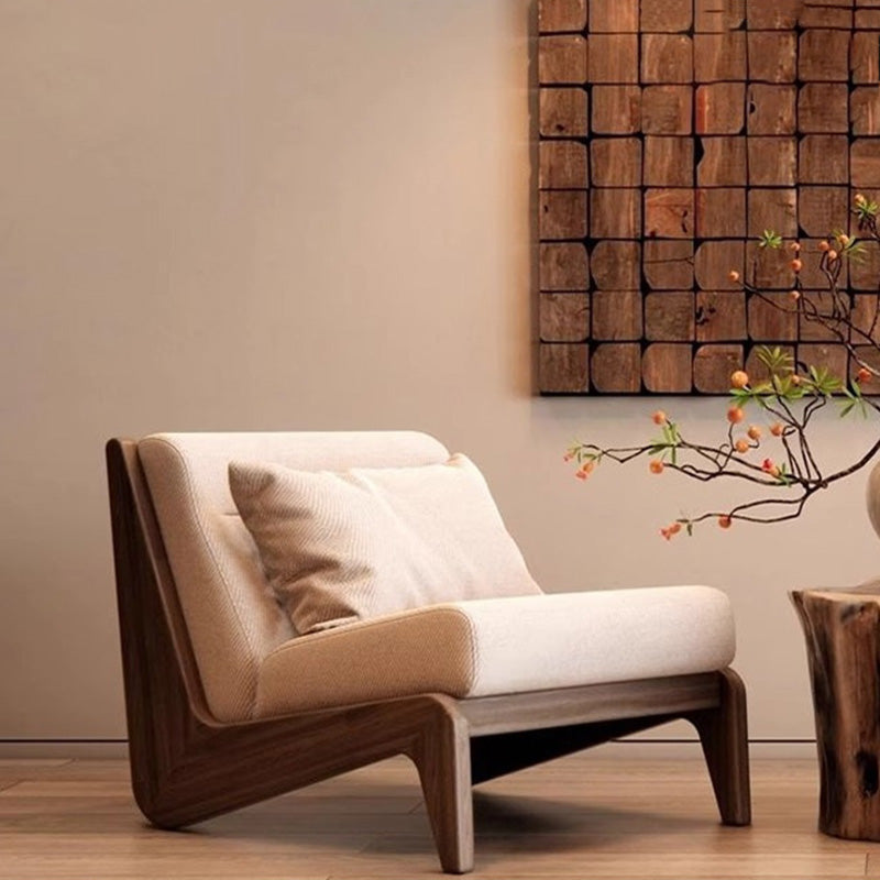 Traditional French Rectangular Cotton-Linen Fabric Solid Wood Accent Chair Backrest Armless For Living Room