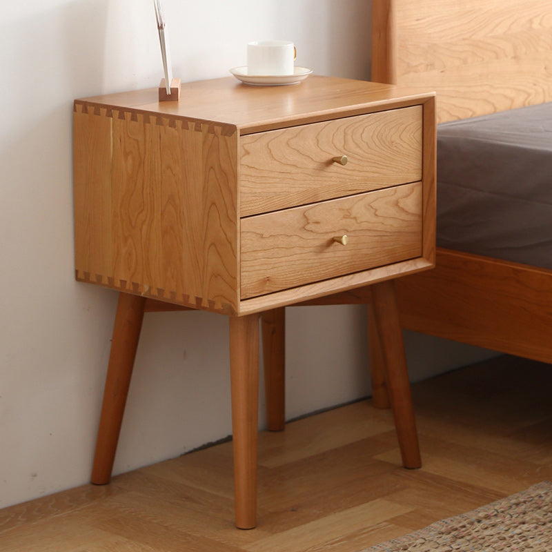 Table de nuit nordique contemporaine en bois massif à 2 tiroirs pour chambre 