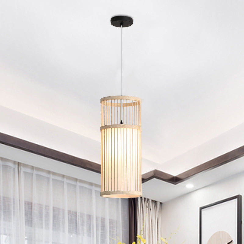 Linterna colgante de bambú tejido Zen japonés de 1 luz 