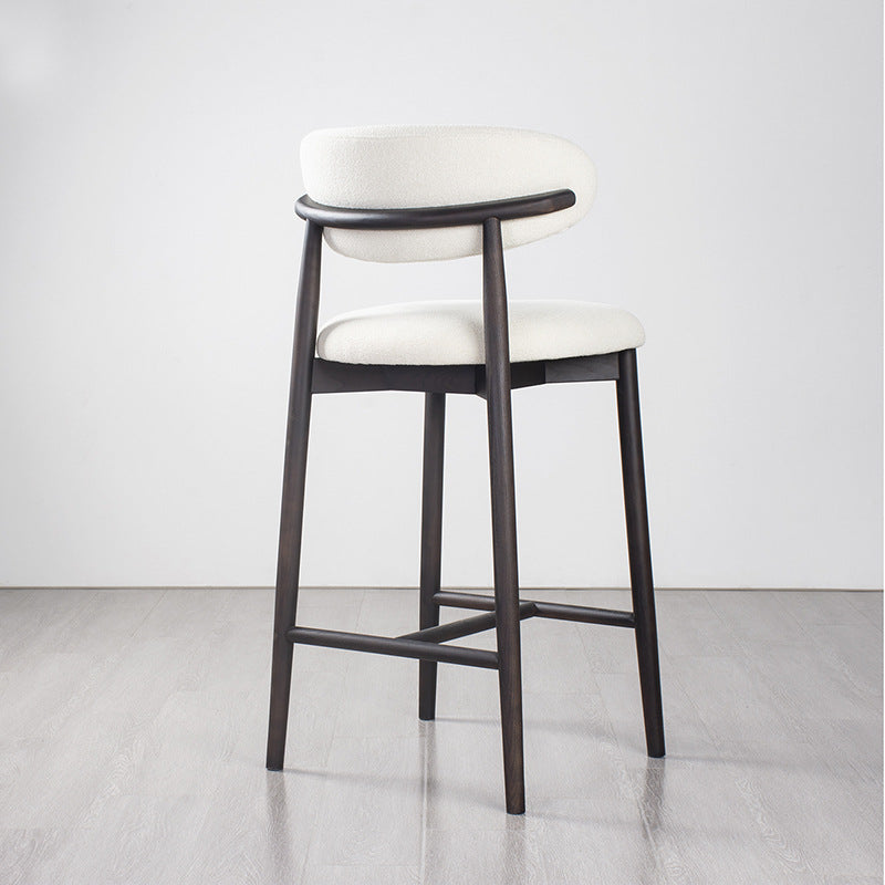Tabouret de bar moderne minimaliste rond en velours rembourré avec dossier incurvé en bois massif pour salle à manger 