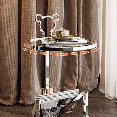 Table d'appoint contemporaine créative ronde en verre avec plateau en acier inoxydable pour salon 